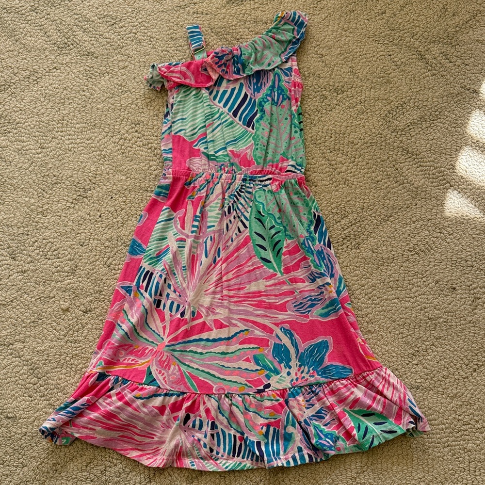 Lilly Pulitzer Girls Pink and Green Tropical Print Maxi Dress
